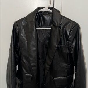 Black Faux Leather Blazer